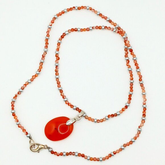 Real Red Carnelian Agate Small Beachy Dainty Beaded 19 Inch Necklace - Picture 1 of 4